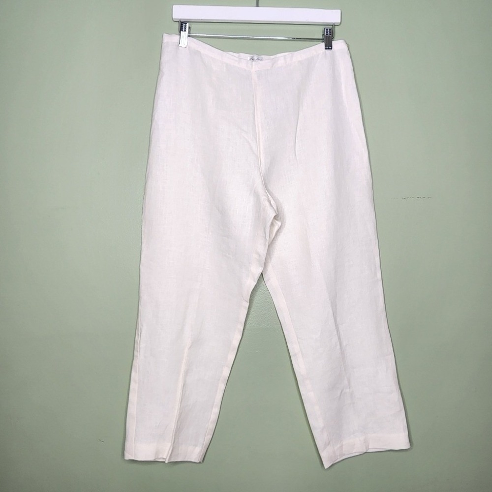 Uniform John Paul Richard Linen Pants Ivory Flat Front Side Zip Ankle Preppy 14